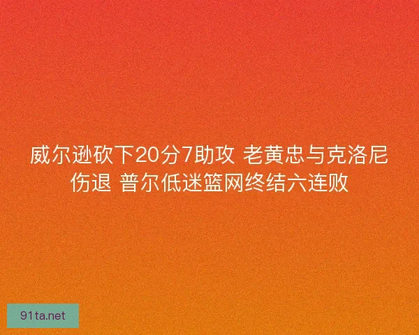 威尔逊砍下20分7助攻 老黄忠与克洛尼伤退 普尔低迷篮网终结六连败
